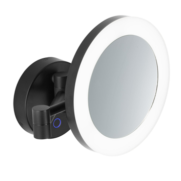 Duschking Kosmetikspiegel Wand Direkt, rund,LED,5-fach,2-armig,Serie Kosm.schwarz