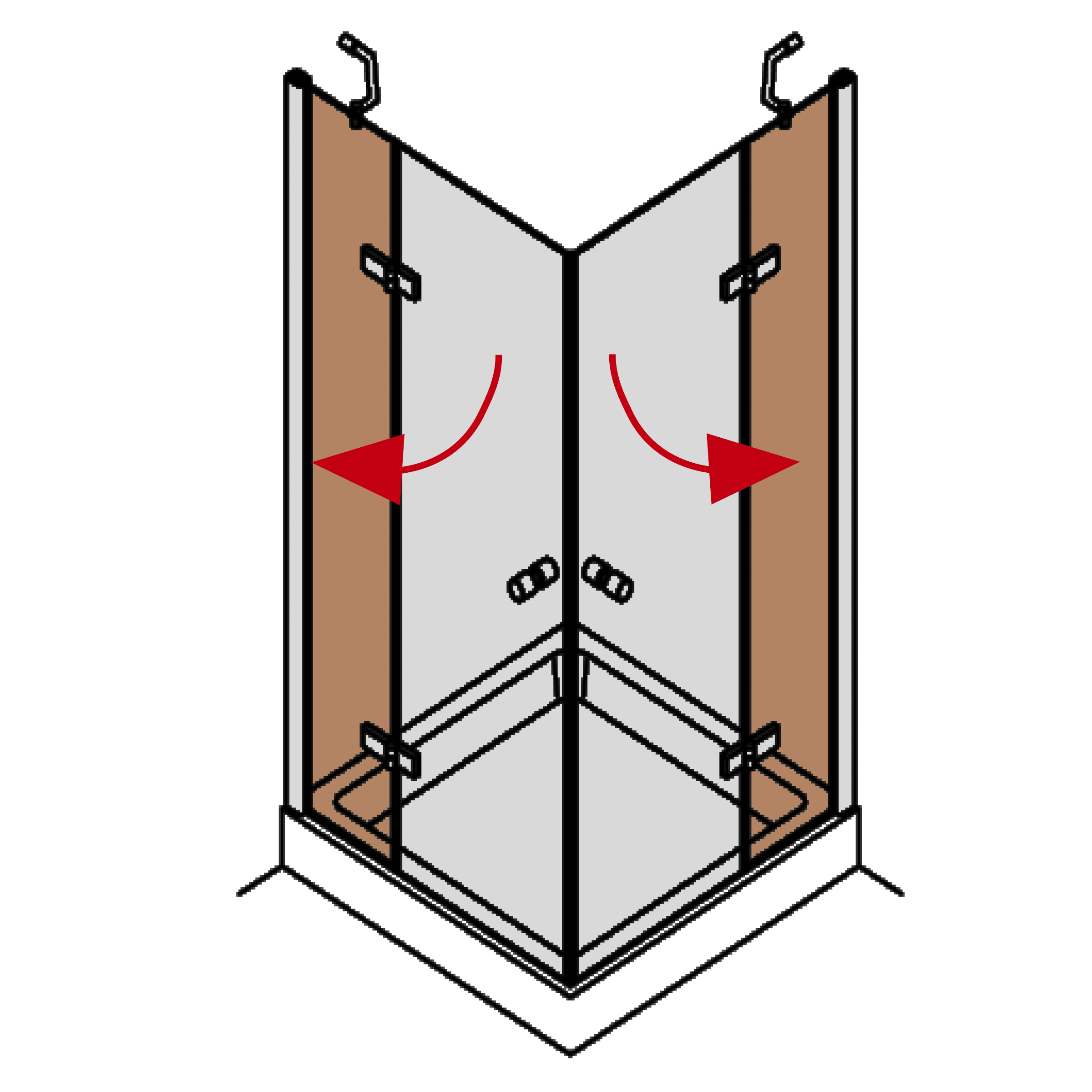DK Duschabtrennung Royal 1, Eckeinstieg,, 2 Fixteile, B90x90 H200 chrom, Conca struktur