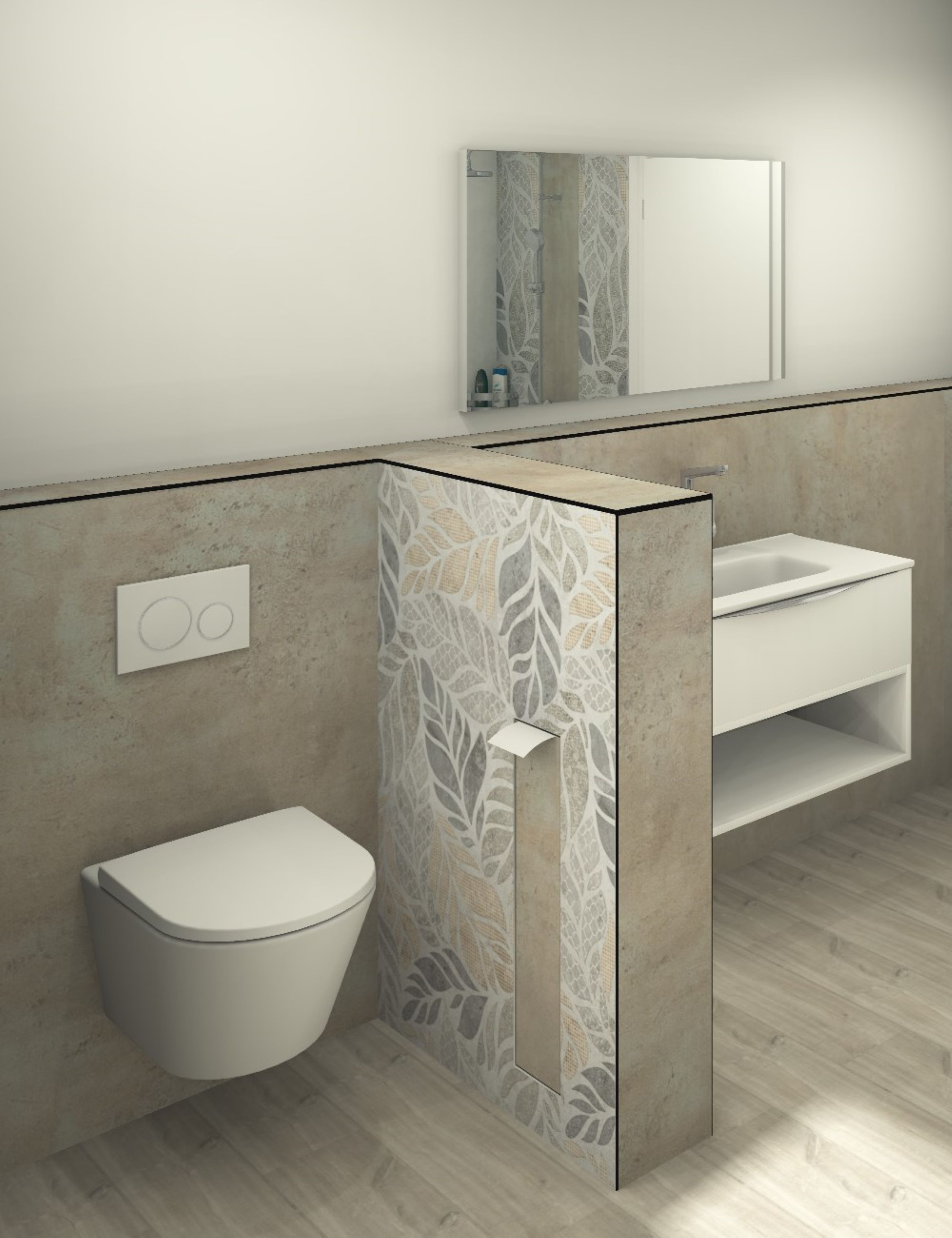 DK Trennwand Modul B1000 H1190mm, , m. Bürstenschrank, rechts, Grunge Floral Perl