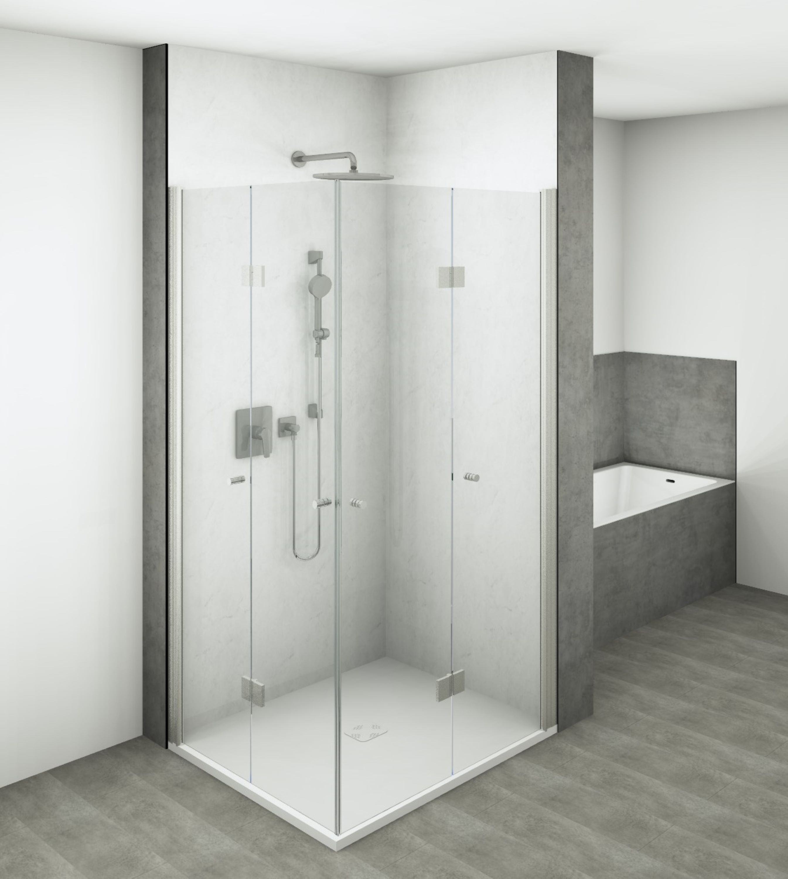 DK Duschrückwand Modul B1000 H2550 f. UP-/AP-Arma., u. Kopfbrause, o. Zubehör, Carrara Neu Perl