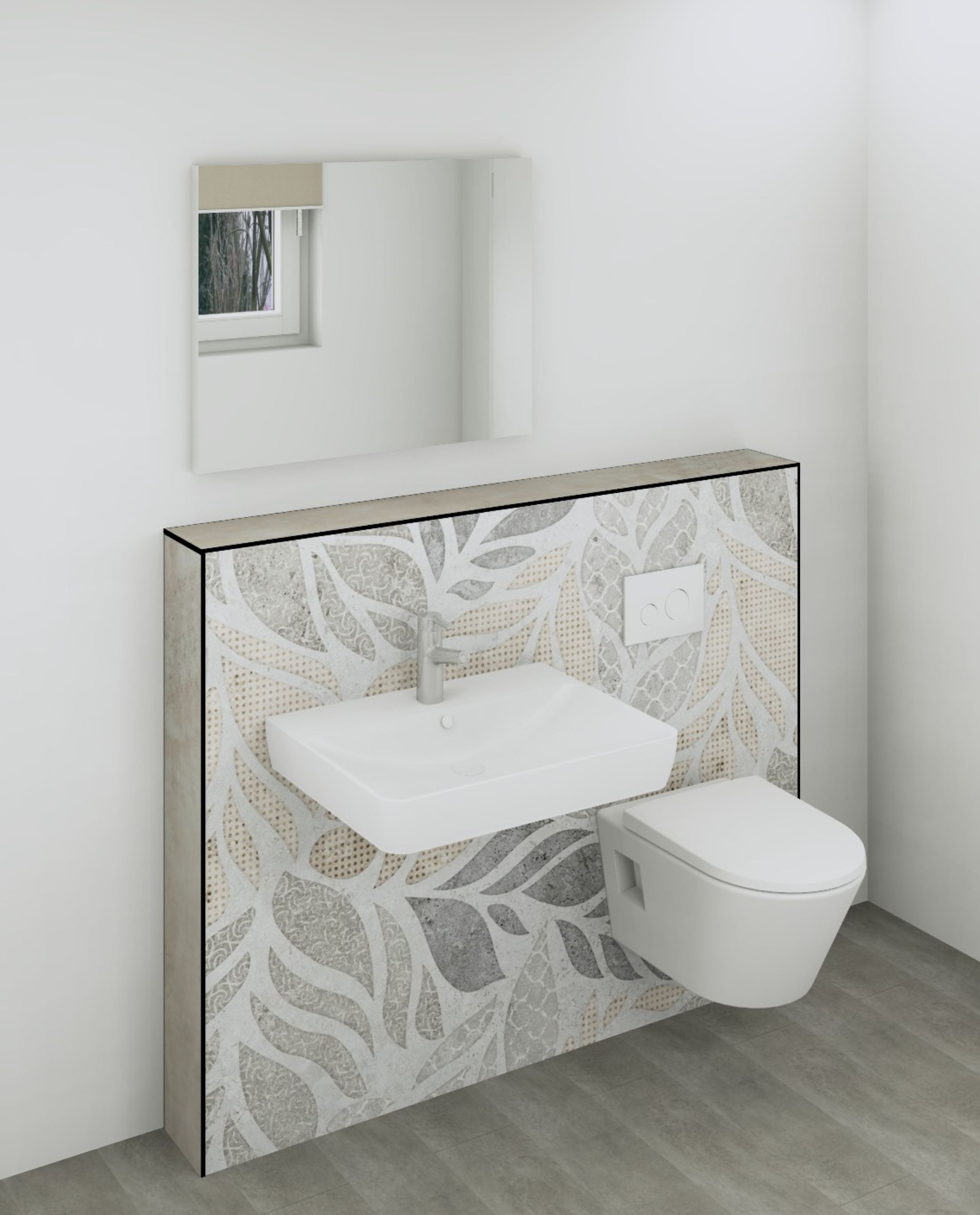 DK Doppelmodul Waschtisch WC B1500 H1190mm, , o. Zubehör, links, Grunge Floral Perl