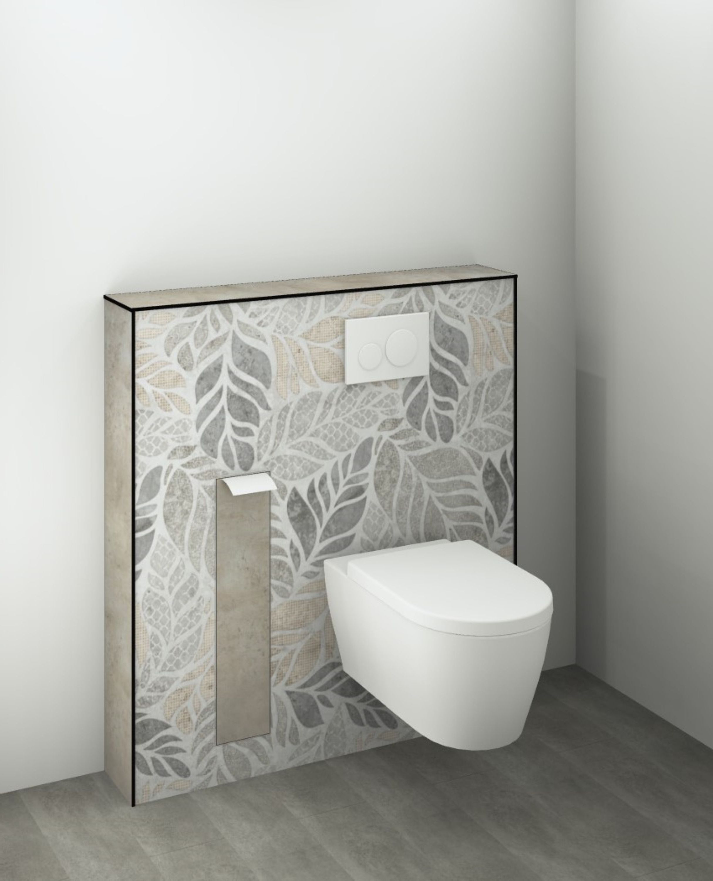 DK WC Modul B1100 H1190mm, m. Bürstenschrank, links, Grunge Floral Perl