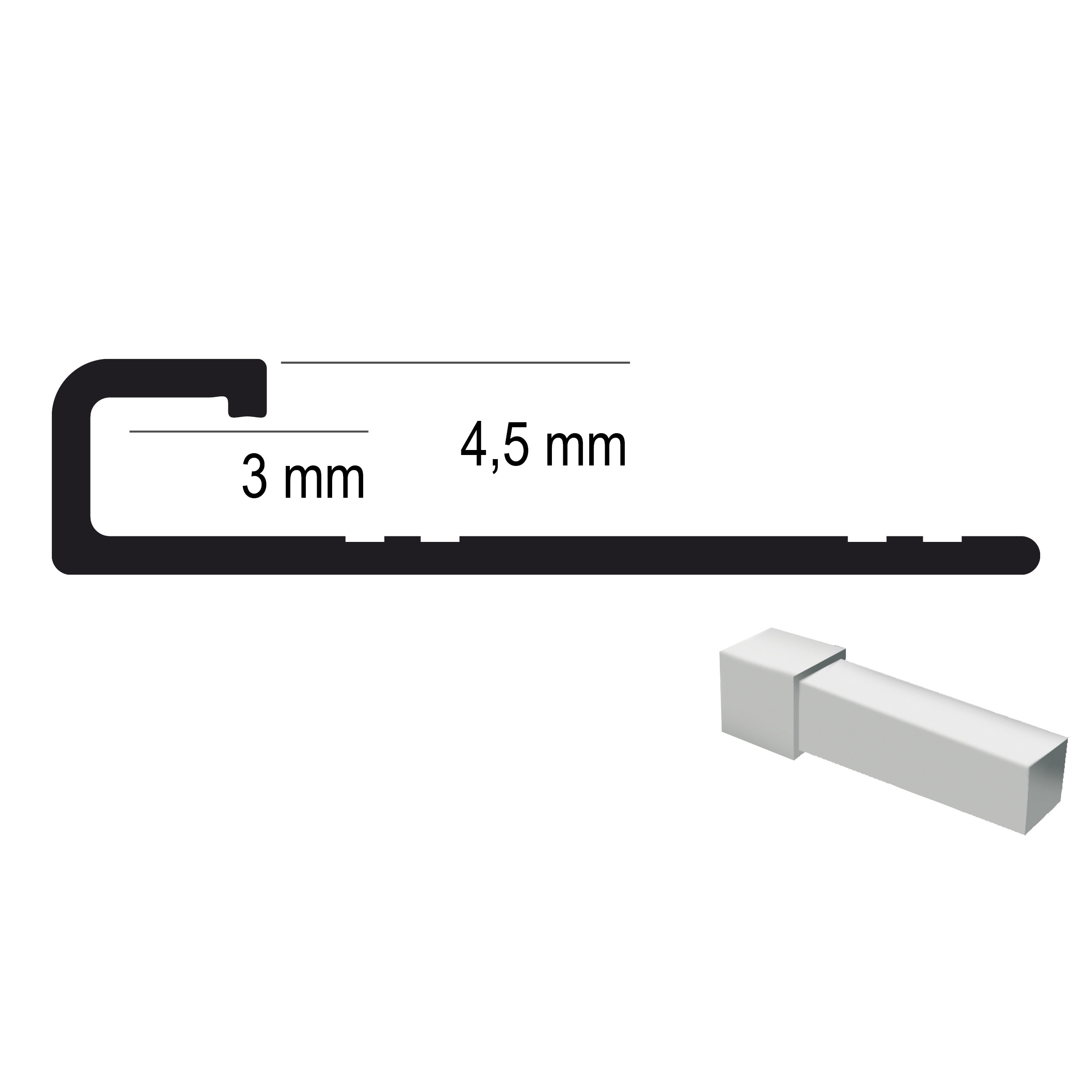 DK 4,5mm End- und Eckstück, Alu-silber-matt VE 2 Stck.