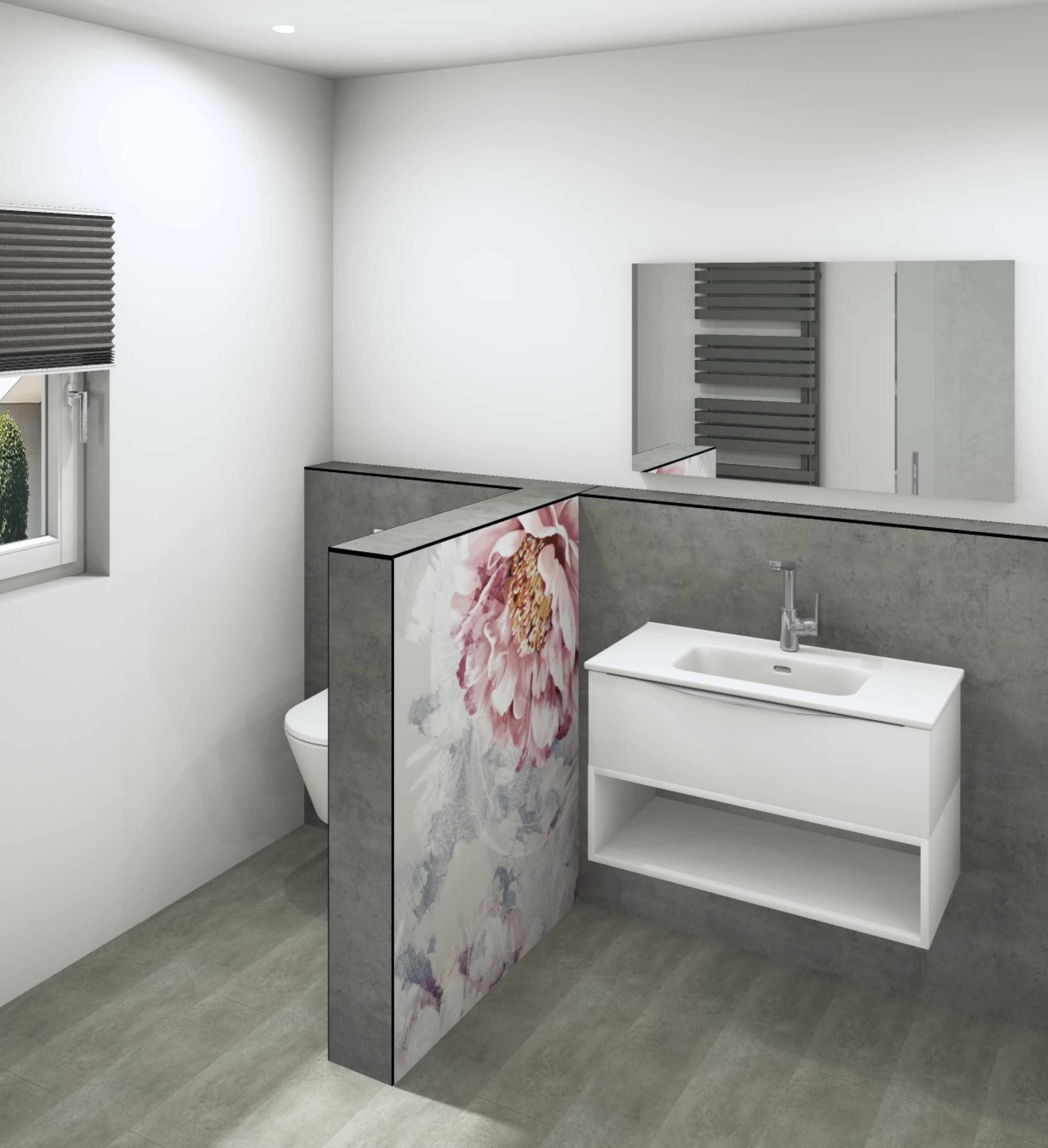 DK Schamwand Modul B1200 H1190mm, o. Zubehör, Rosa Blumen Perl