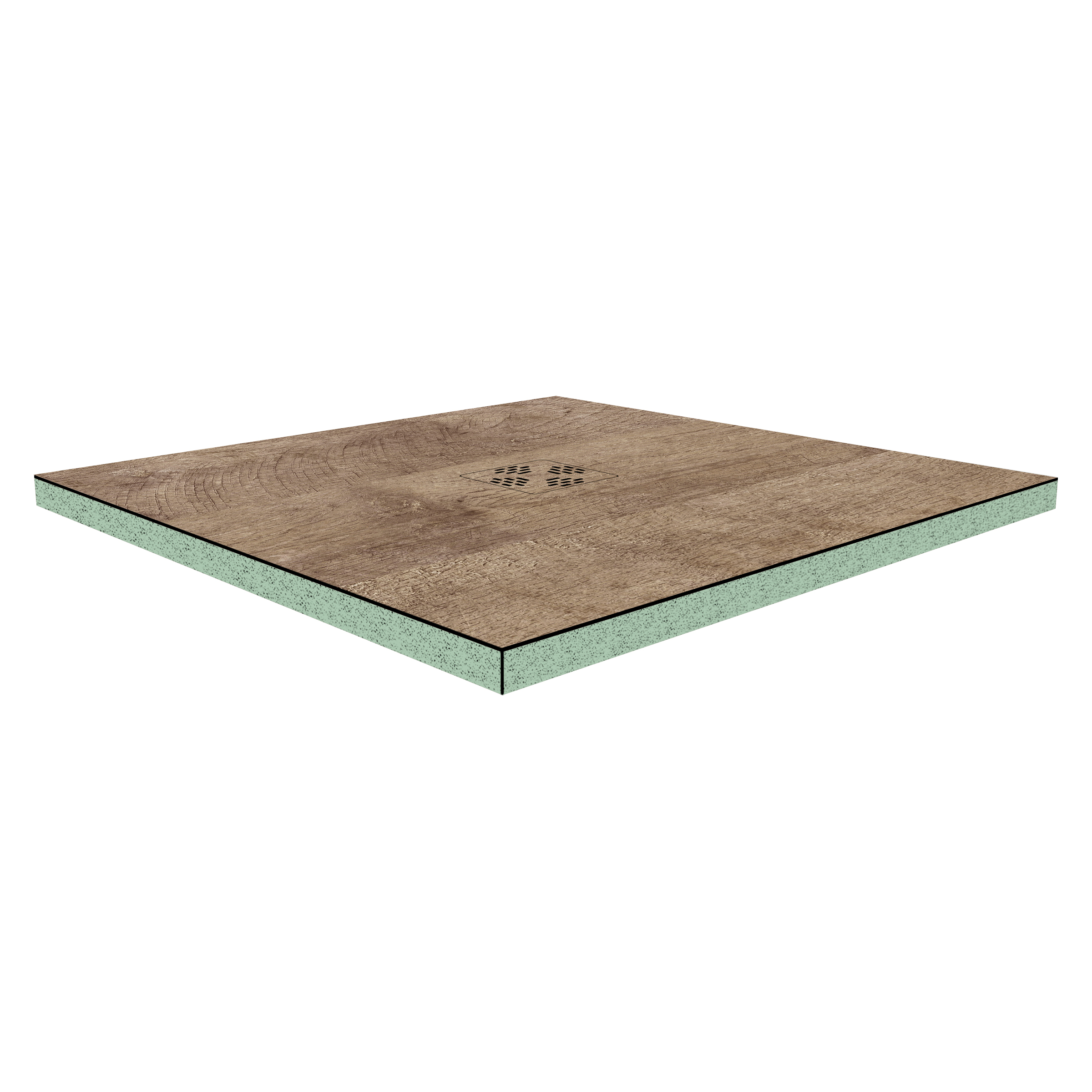 DK Duschboard Flat  800 x  800 mm Typ 1, Dekor: Eiche Vintage Perl, Punktablauf mittig
