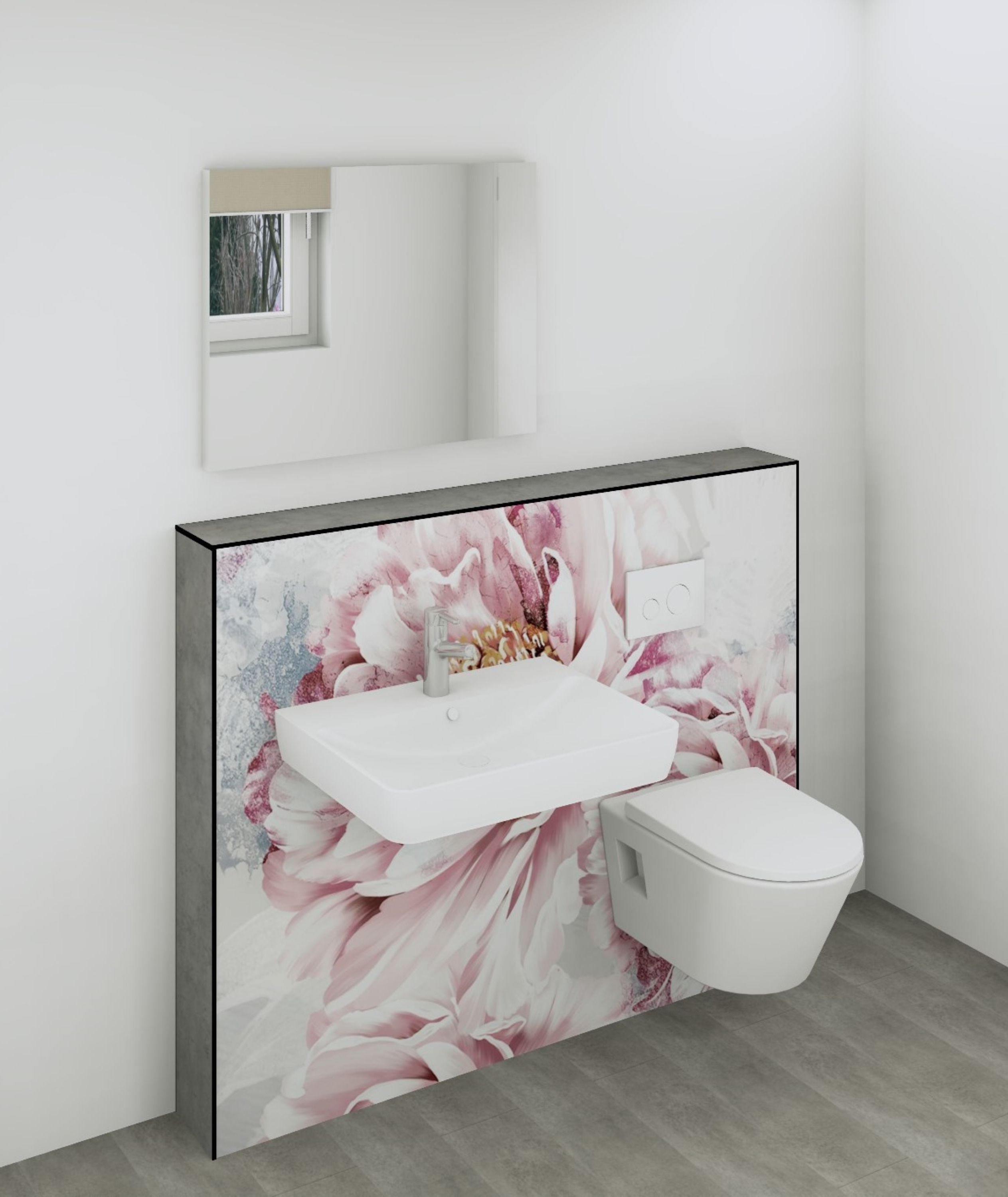 DK Doppelmodul Waschtisch WC B1500 H1190mm, , o. Zubehör, links, Rosa Blumen Perl
