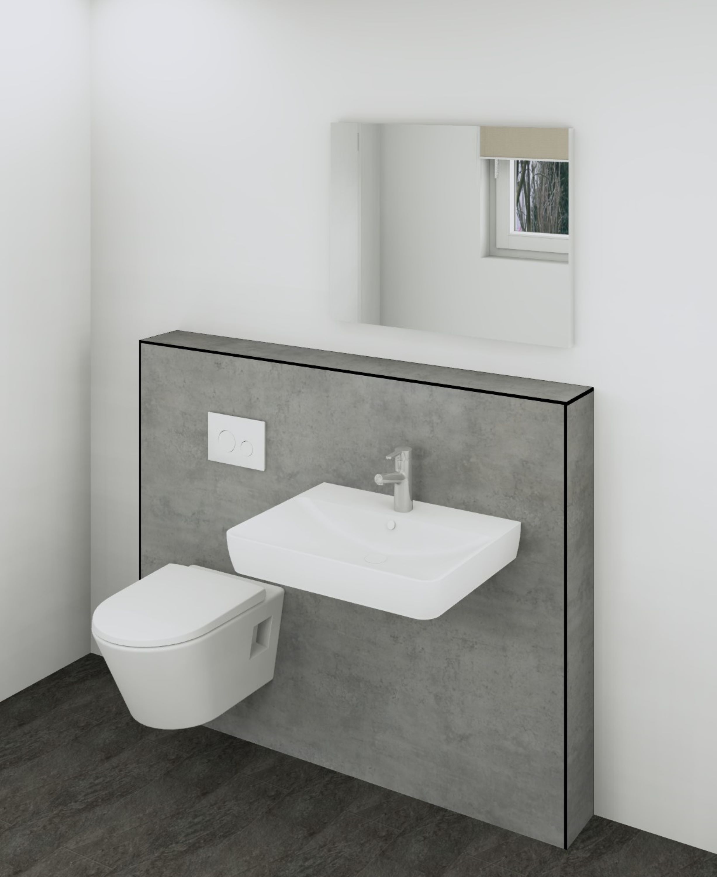 DK Doppelmodul Waschtisch WC B1500 H1190mm, , o. Zubehör, rechts, Beton grau Perl