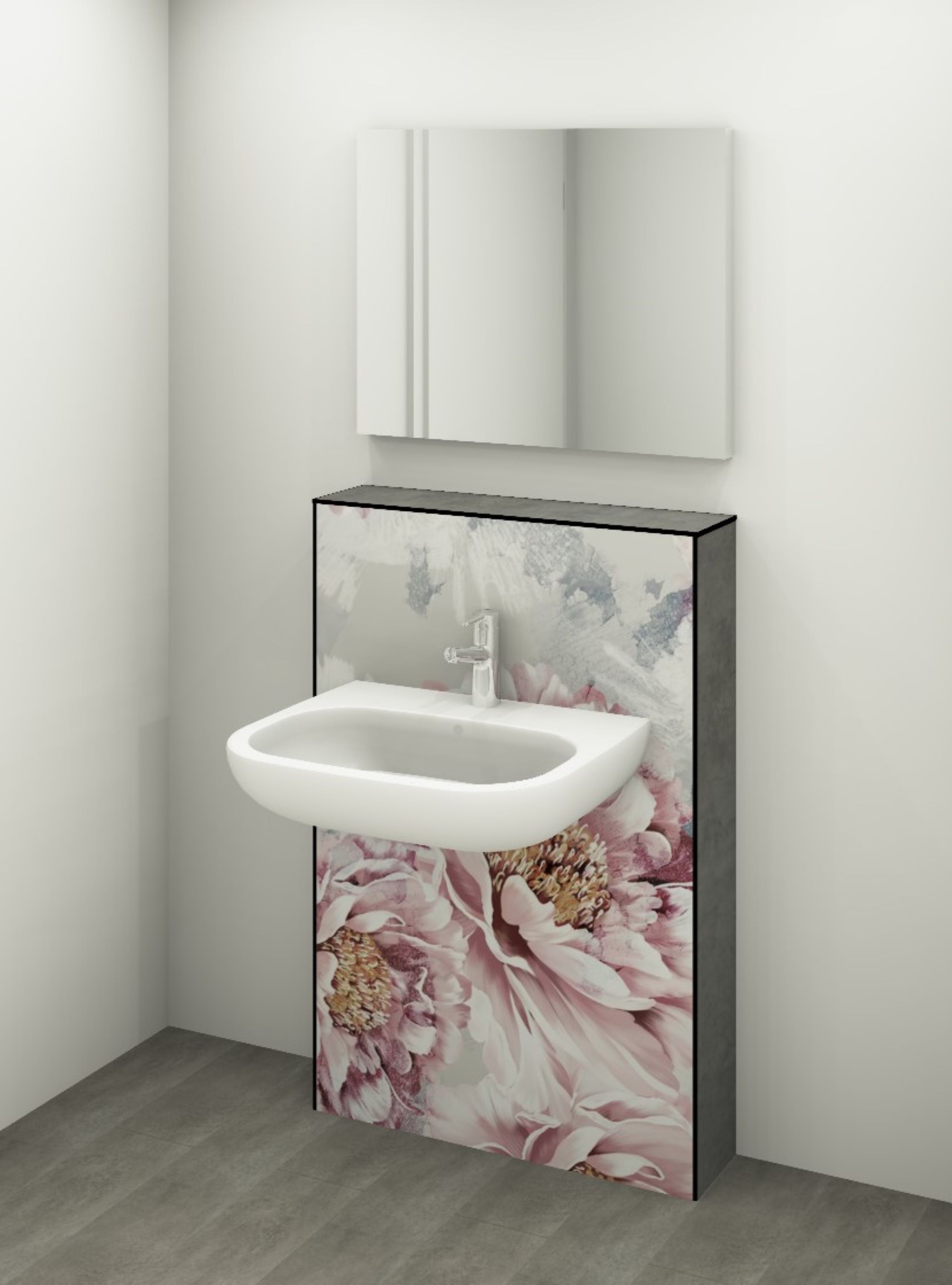 DK Waschtisch Modul B 800 H1190mm, o. Zubehör, Rosa Blumen Perl