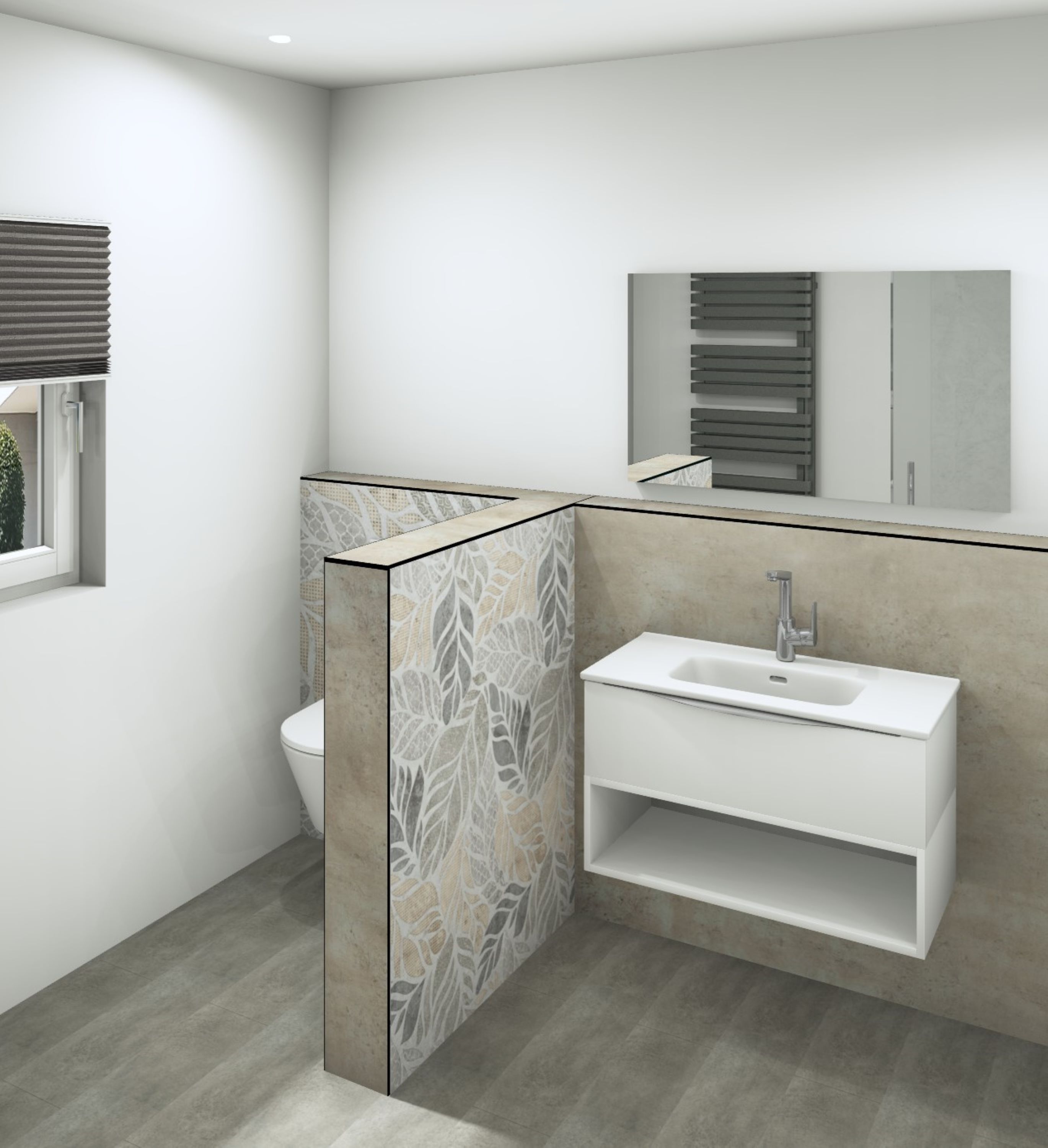 DK Schamwand Modul B1200 H1190mm, o. Zubehör, Grunge Floral Perl