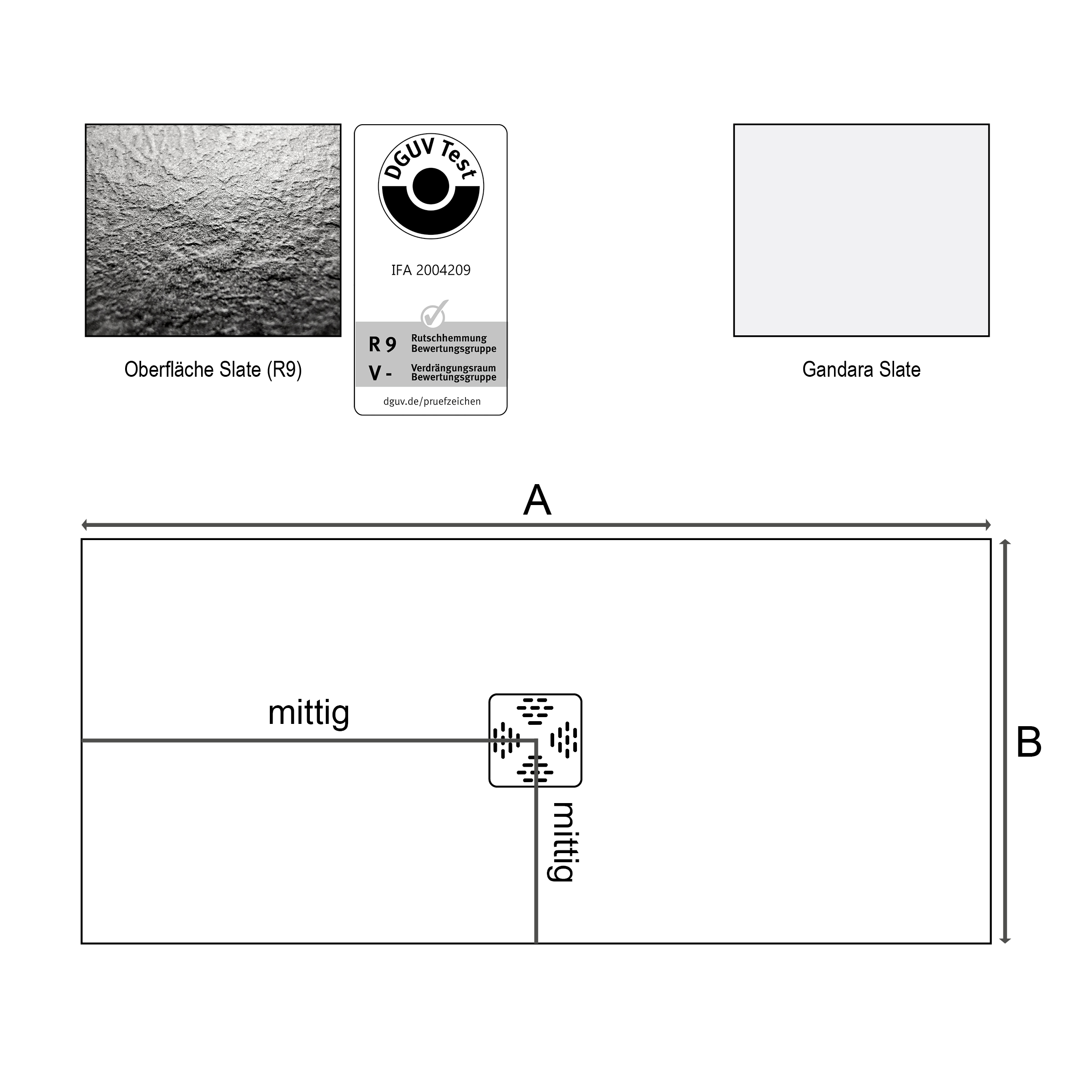 DK Duschboard Flat 1200 x 1200 mm Typ 1, Dekor: White Slate, Punktablauf mittig