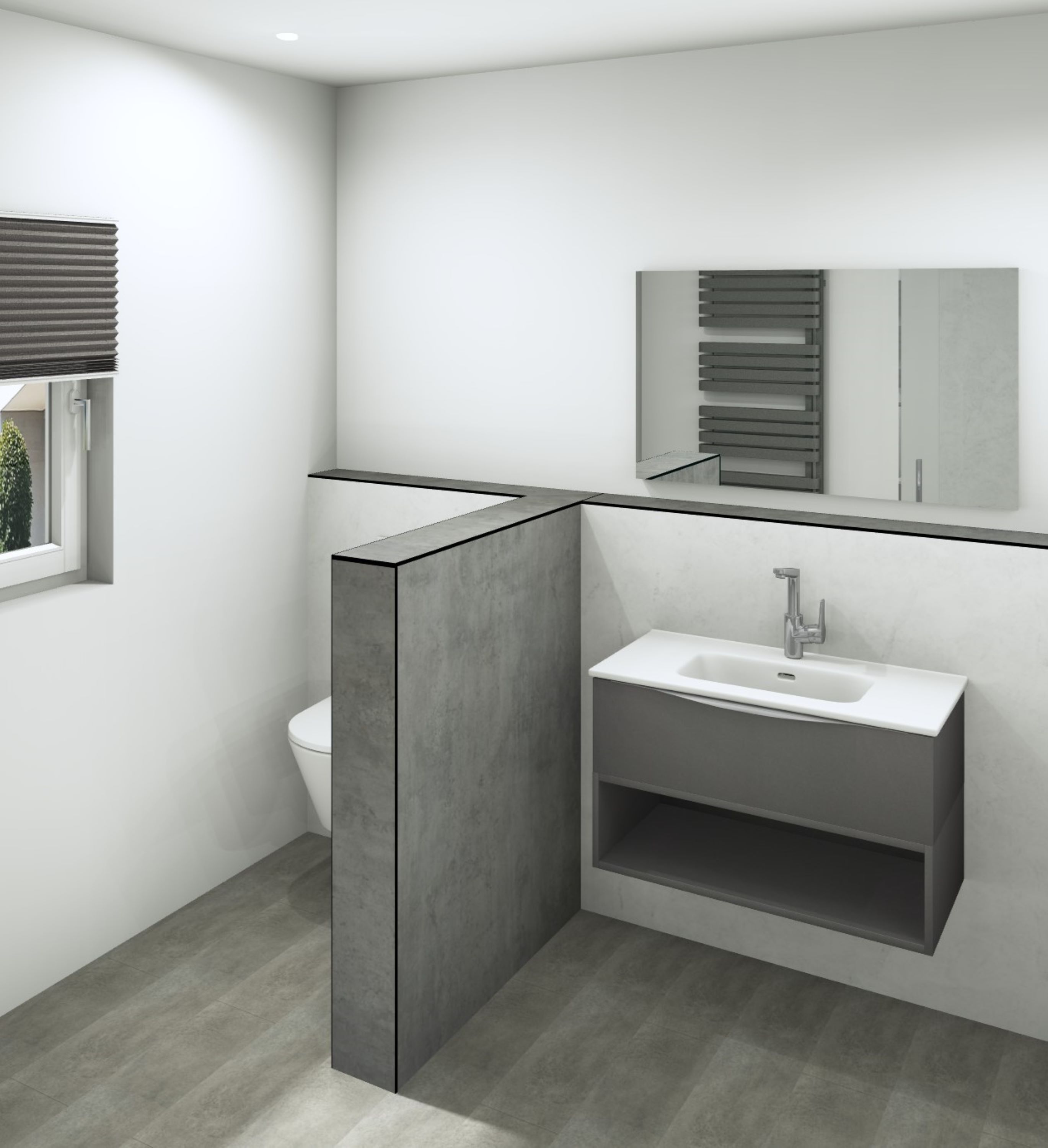 DK Schamwand Modul B1200 H1190mm, o. Zubehör, Beton grau Perl