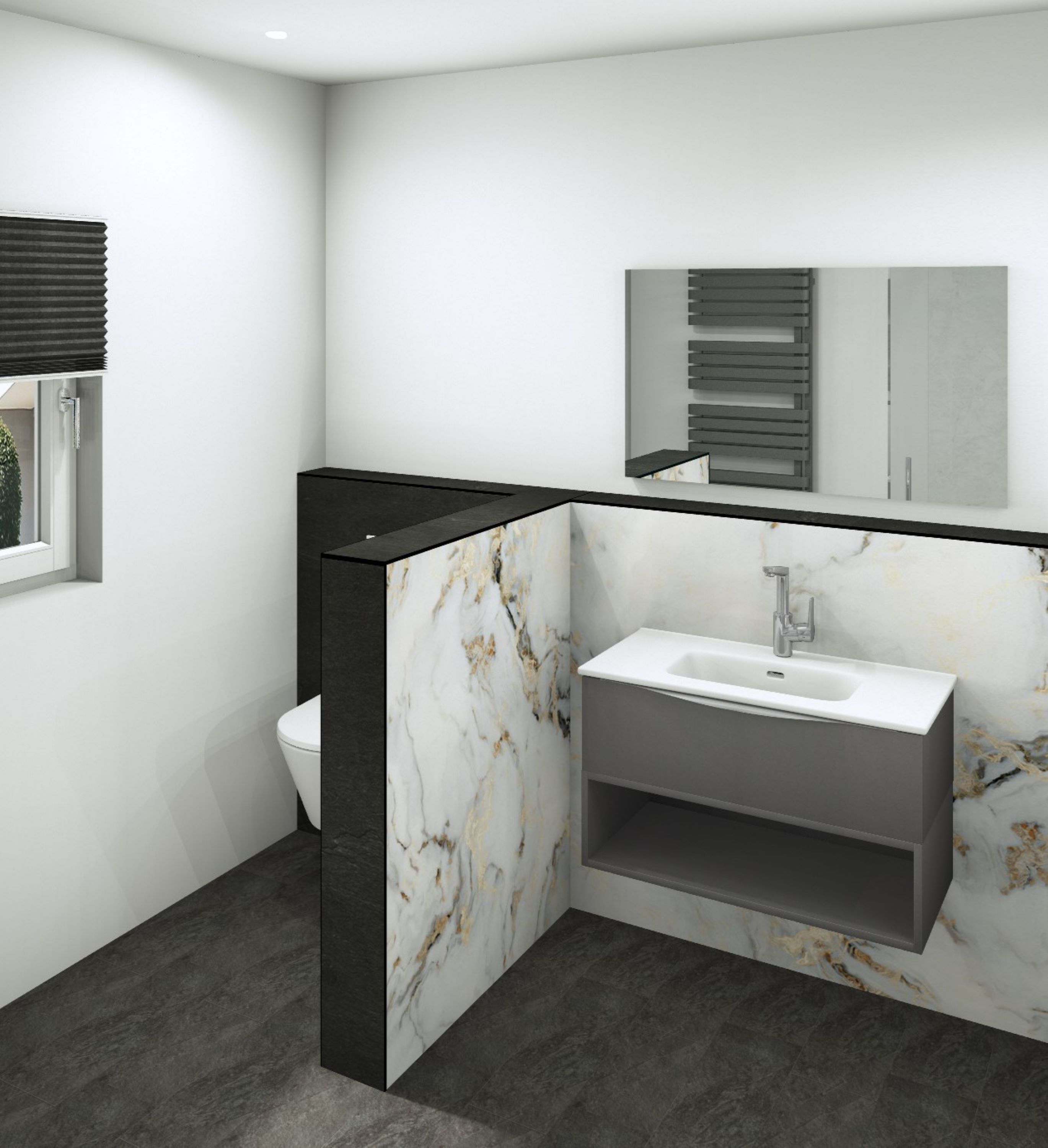 DK Schamwand Modul B1200 H1190mm, o. Zubehör, Marmor Gold Perl