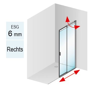 DK Duschabtrennung Innovation, Pendel-Schiebetür , B 70 H200, rechts, Klarglas, DK-Clean, chrom