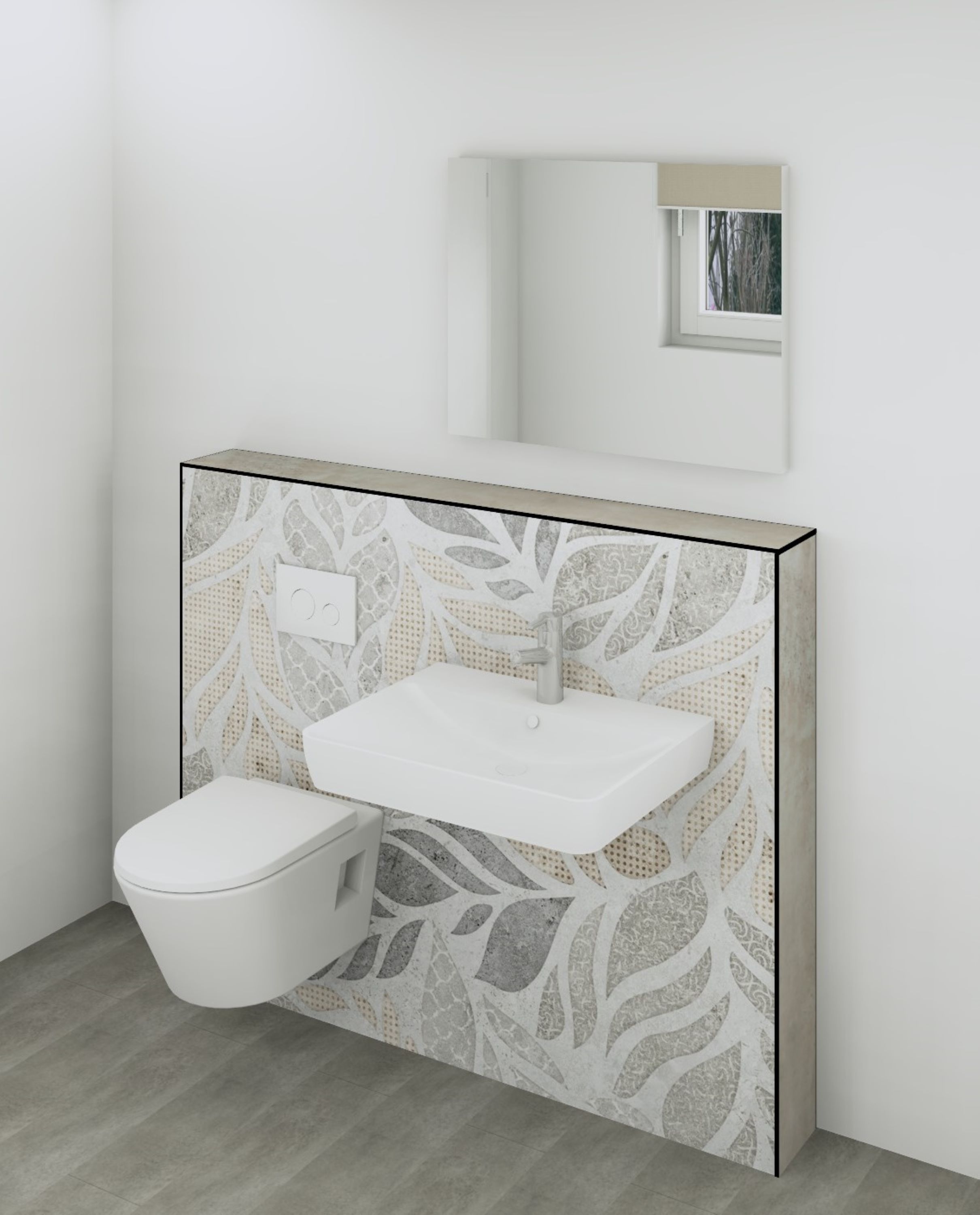 DK Doppelmodul Waschtisch WC B1500 H1190mm, , o. Zubehör, rechts, Grunge Floral Perl